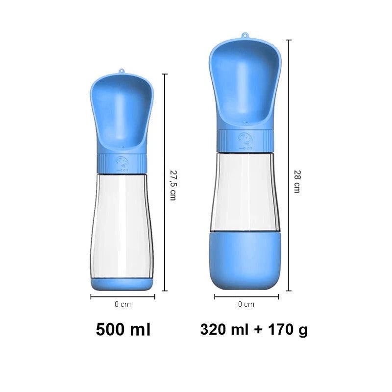Maße der Trinkflaschen: 500 ml (27,5 cm) und 2in1 mit 320 ml + 170 g Snackfach (28 cm)