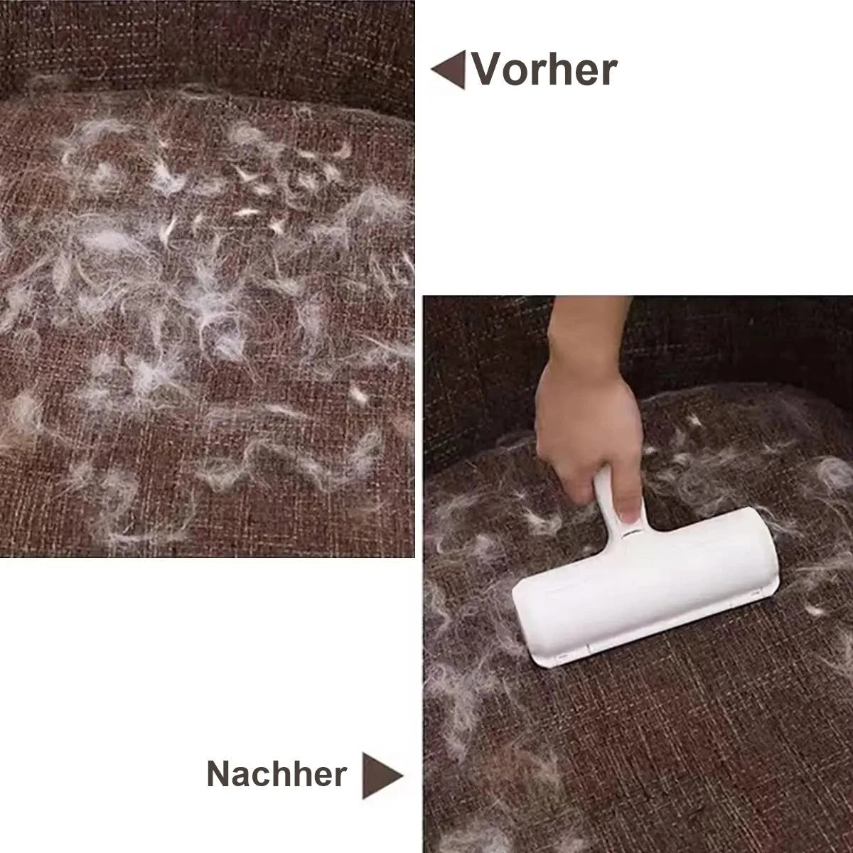 Vorher-Nachher: Tierhaare auf dem Sofa entfernt