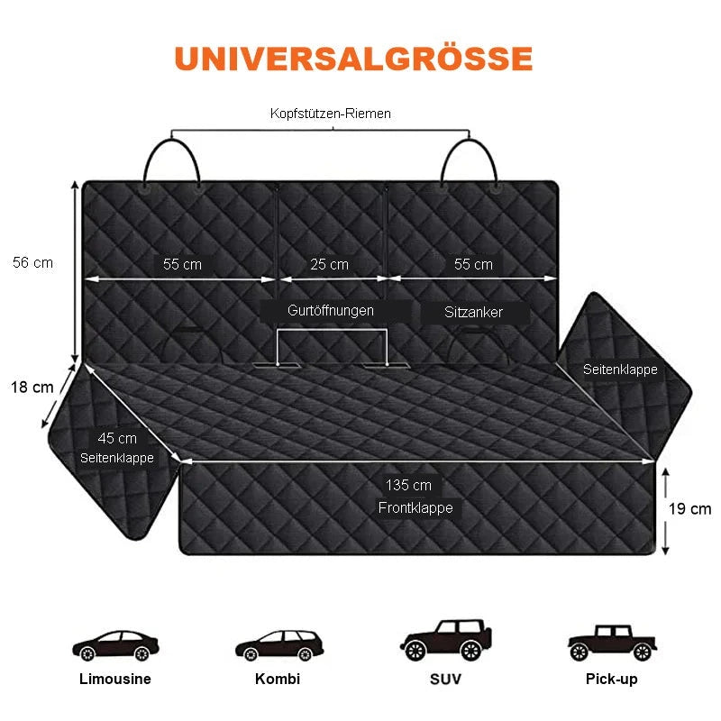 Maße der Rücksitz-Schondecke, passend für Limousine, Kombi, SUV und Pick-up