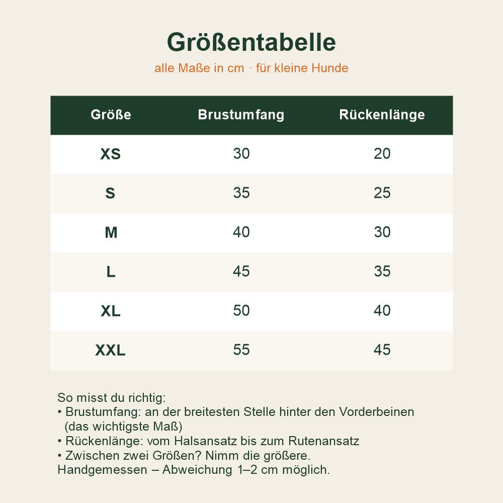 Größentabelle Fleece-Pullover in cm
